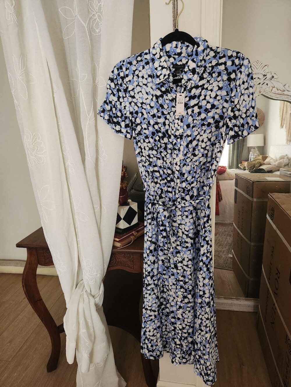 Talbots Fit And Flare Summer Dress. Blue Floral Button-Front. New, Never Worn.